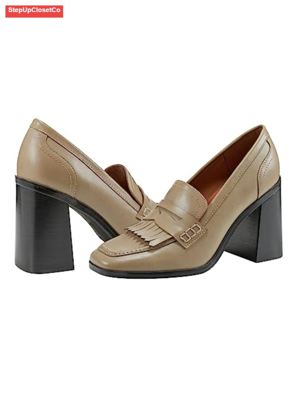 Faux Leather Square Toe Slip On Block Heel Loafers Dress Shoes - Picture 5 of 5